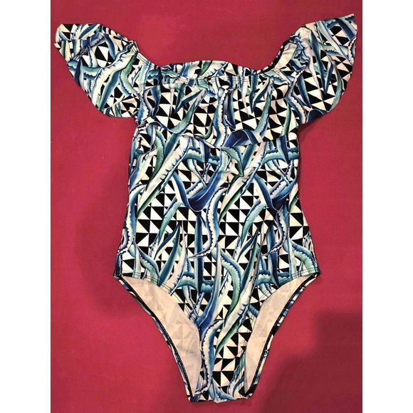 Women's RUFFLE NECK ONE PIECE SWIMWEAR M - Picture 3 of 8